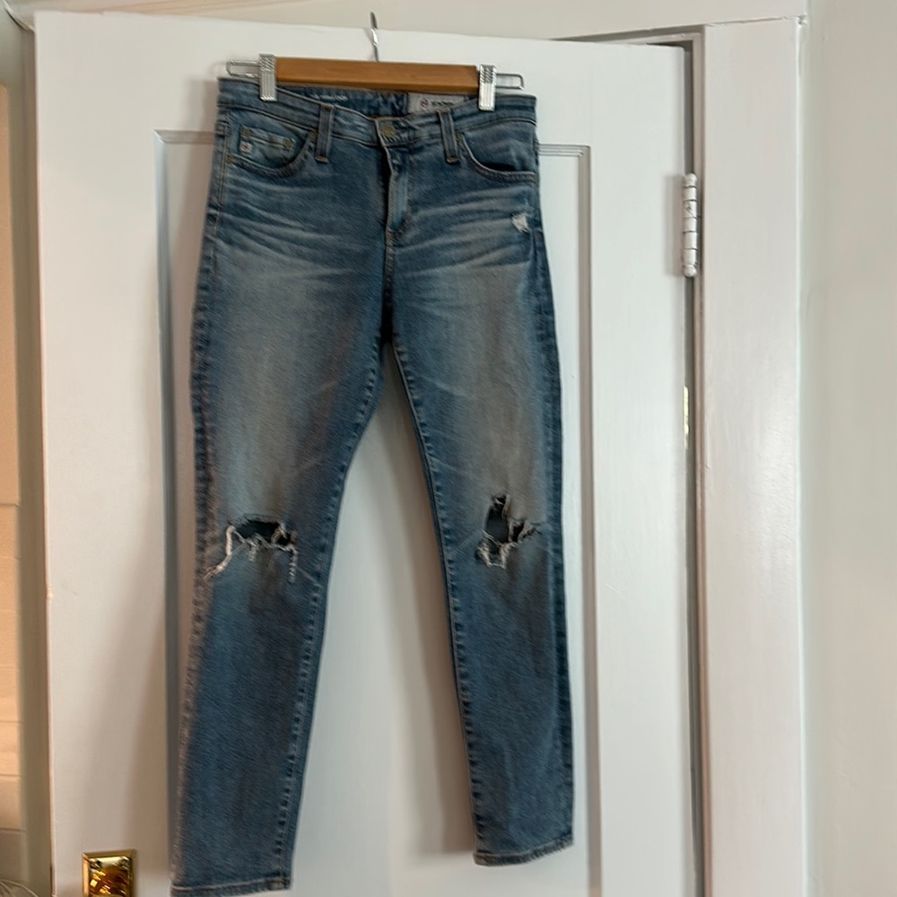 AG jeans - ripped, mid-rise, stretchy, size 27, ankle